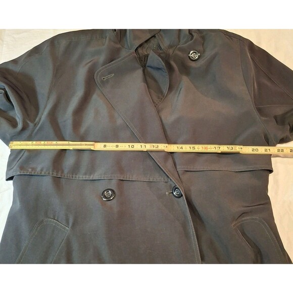 Vintage UTEX Chic Trenchcoat Size 12 Women's Black Belted Double Breasted - Picture 8 of 11